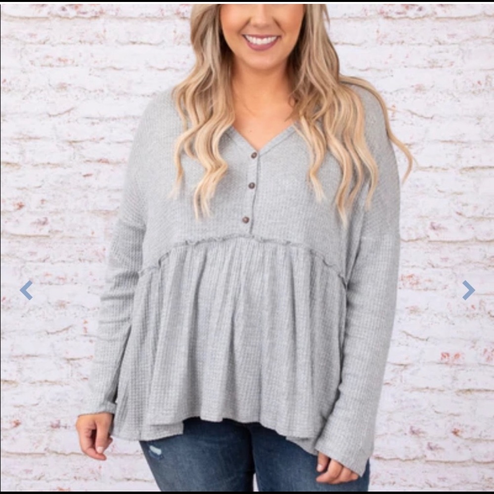 CHIC SOUl Grey Waffle Print Top